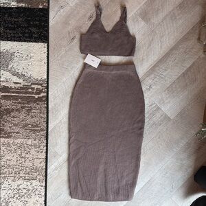 The Frankie Shop Taupe Ribbed Skirt Set